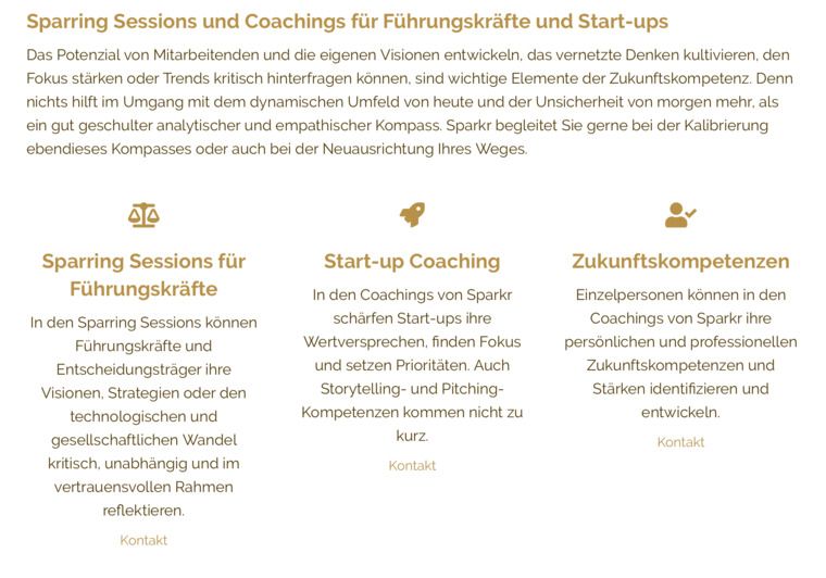 Screenshot von Sparkr Website: https://sparkr.ch/sparring-sessions-und-coaching/