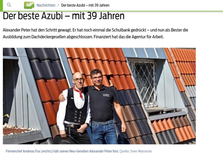 Der 39-jährige Dachdecker-Azubi links im Bild - © Hannoversche Allgemeine 18.05.2019