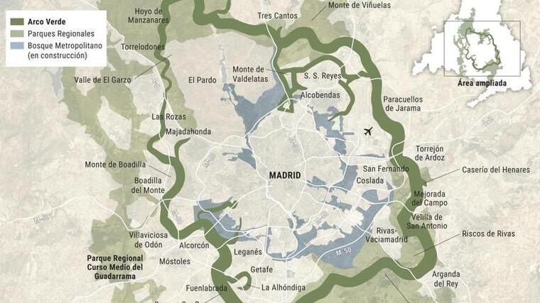 Die grüne "Stadtmauer" verbindet Parks und neu bepflanzte Brachen - © Comunidad de Madrid. A. Hernández. El mundo graficos