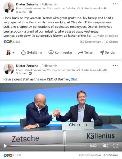 LinkedIn Post von Dieter Zetsche