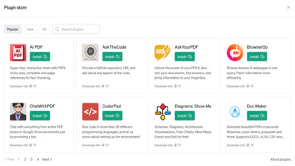 So sieht der Plugin-Store aus. - Screenshot