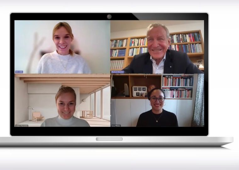 Sara Weber (unten rechts) und Herbert Henzler Handelsblatt-Redakteurinnen Julia Beil (oben links) und Franziska Telser. - Getty Images, Handelsblatt [M]